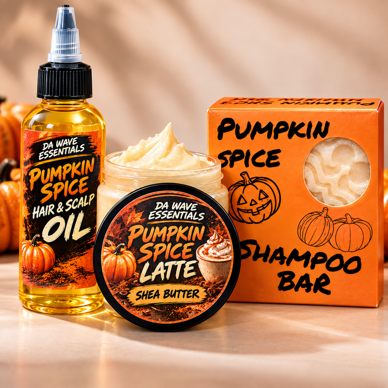 Pumpkin Spice 3-in-1 Hair Care Bundle – Shampoo Bar, Hair Growth Oil & Shea Butter for 360 Waves, Curls & Dry Hair