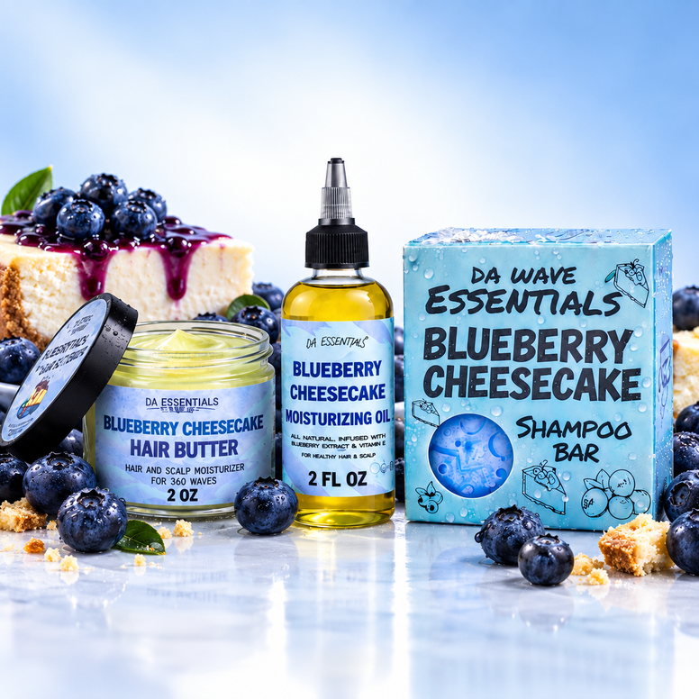 Blueberry Cheesecake Hair Care Bundle Butter, Oil & Shampoo Bar For 360 Waves & 4c Hair