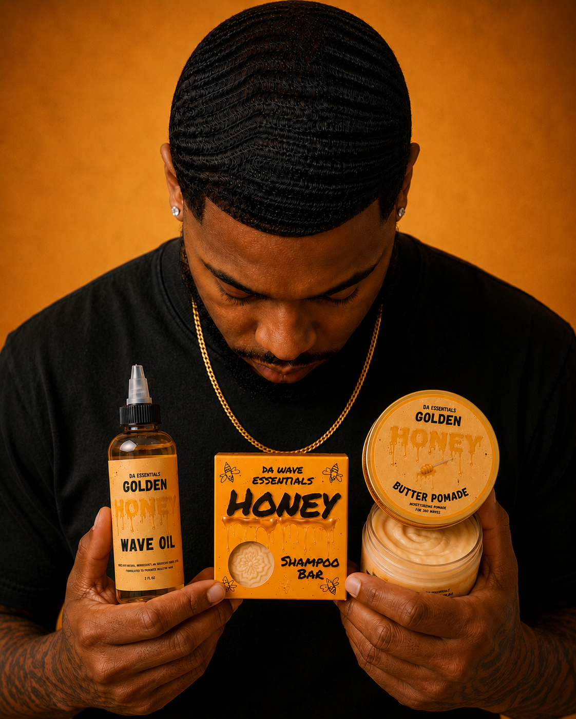 (NEW) Golden Honey 3-in-1 Wave Kit Shampoo Bar, Oil & Pomade