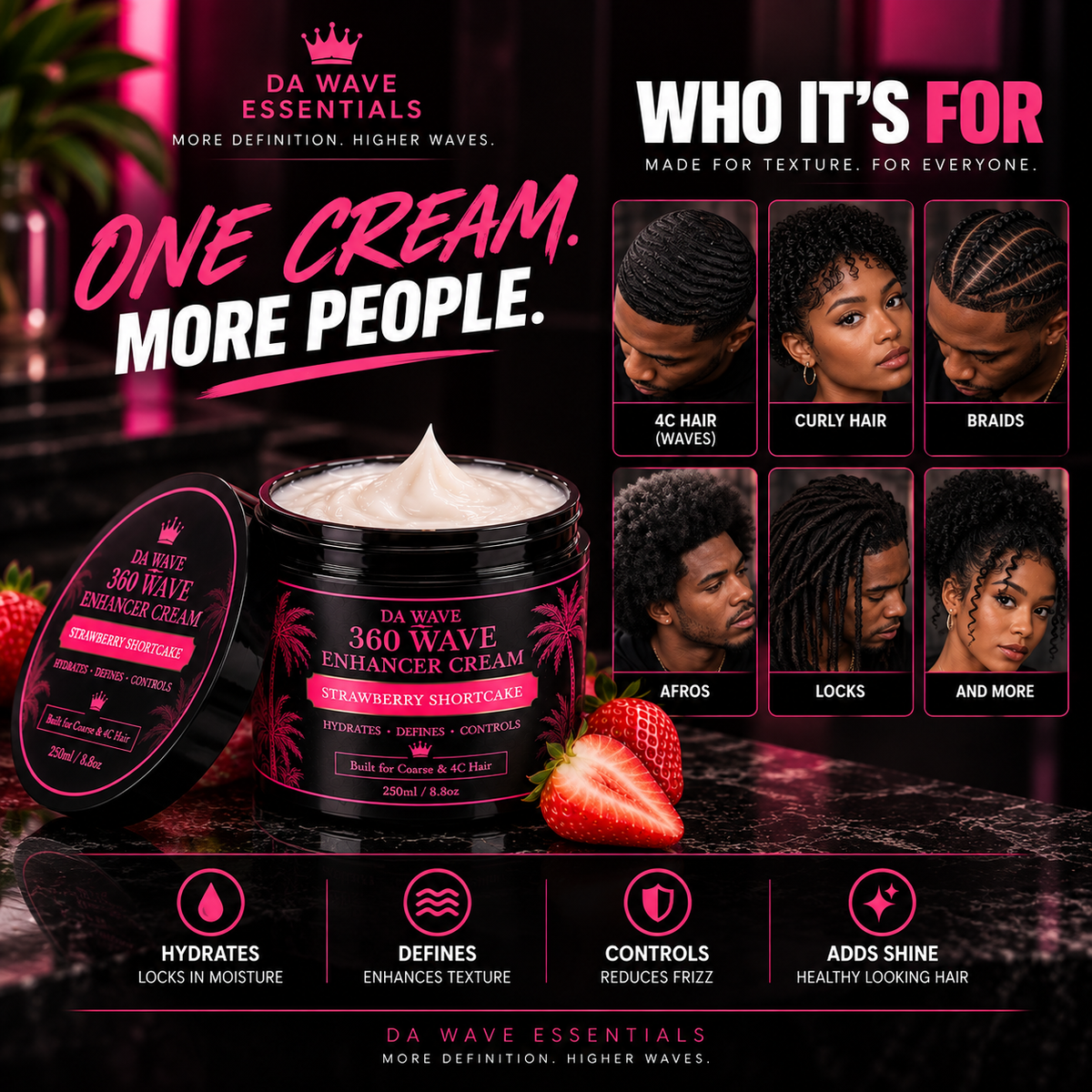 360 Wave Enhancer Cream Moisture + Define Curl Cream for 360 Waves Strawberry Shortcake