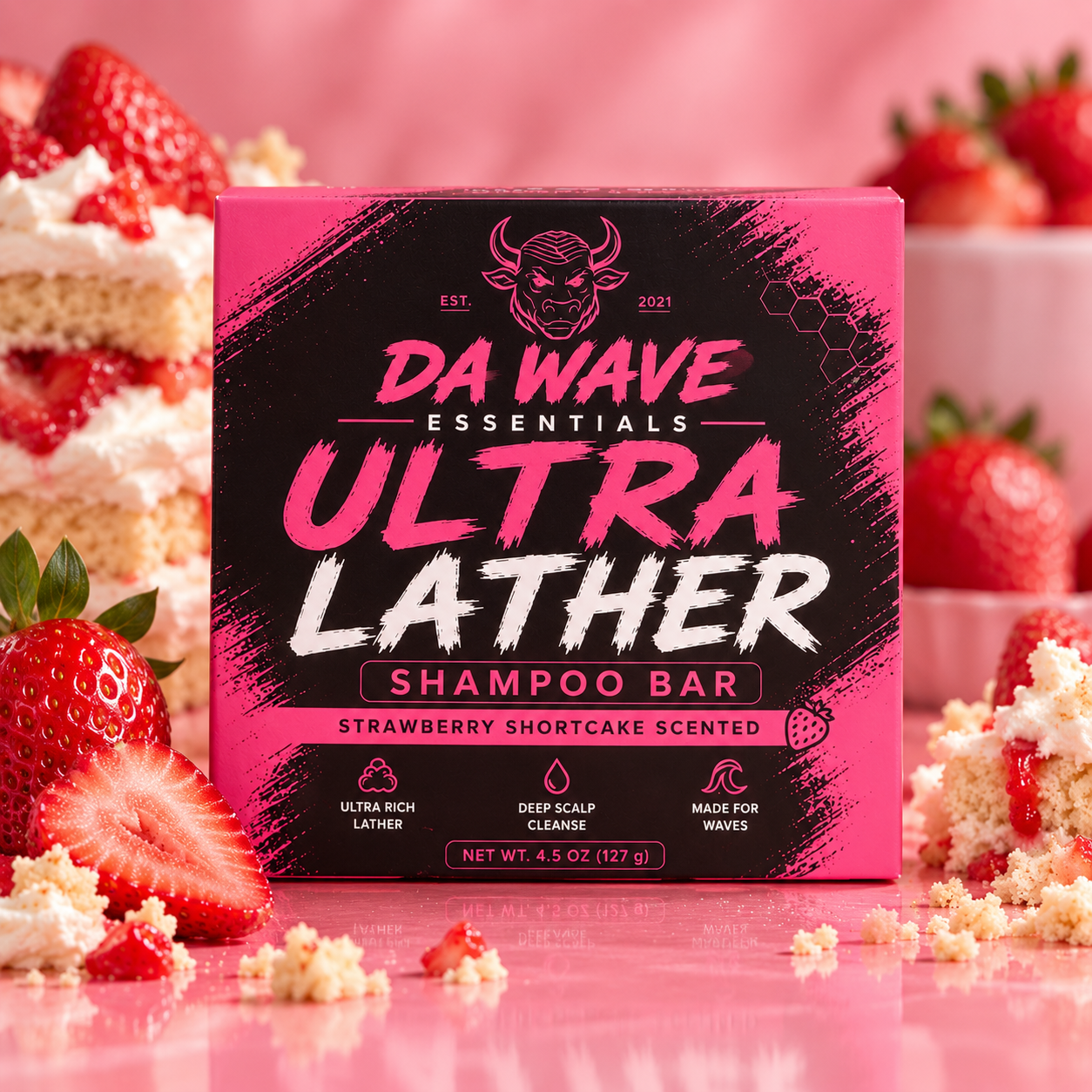 Strawberry Shortcake Ultra Lather Shampoo Bar – 1 LB Jumbo Bull Bar for 360 Waves