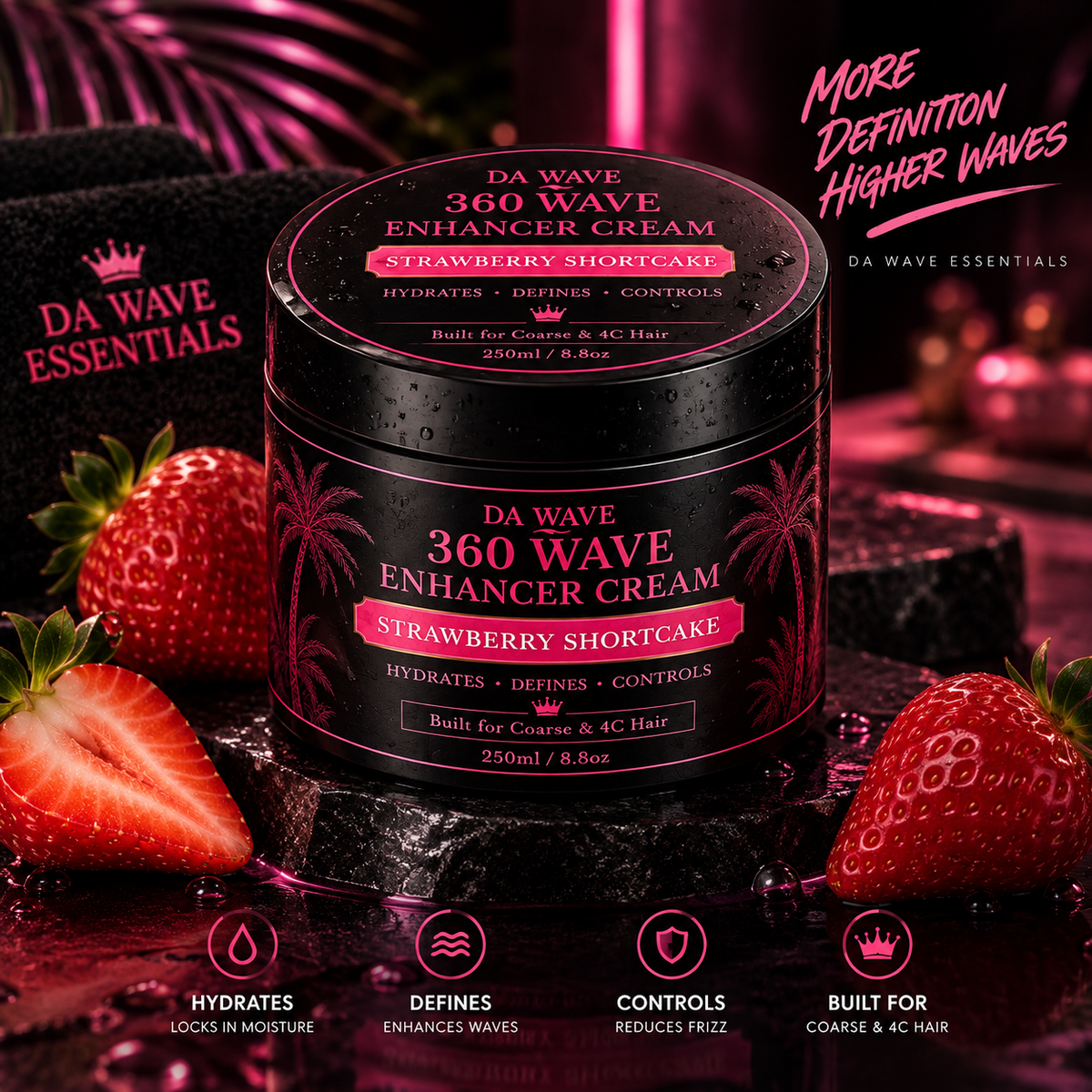 360 Wave Enhancer Cream Moisture + Define Curl Cream for 360 Waves Strawberry Shortcake