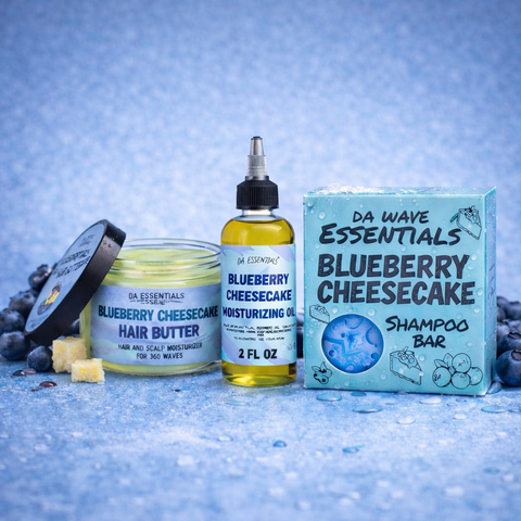 Blueberry Cheesecake Hair Care Bundle Butter, Oil & Shampoo Bar For 360 Waves & 4c Hair