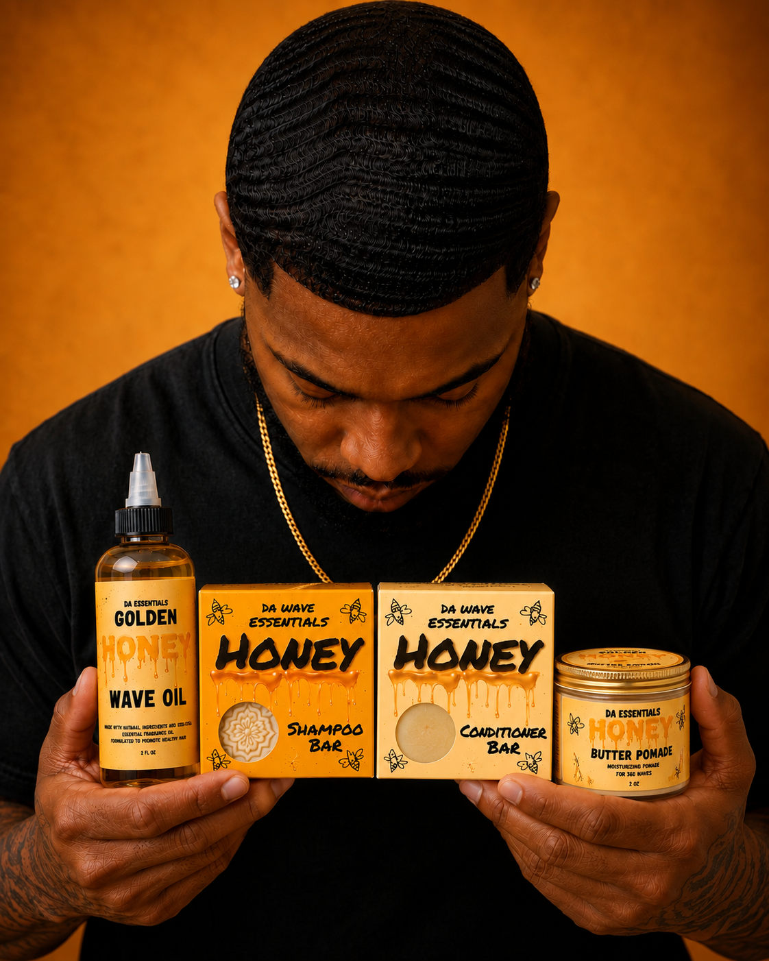 (NEW) Golden Honey 4-in-1 Wave Kit Shampoo Bar, Conditioner Bar, Oil & Pomade