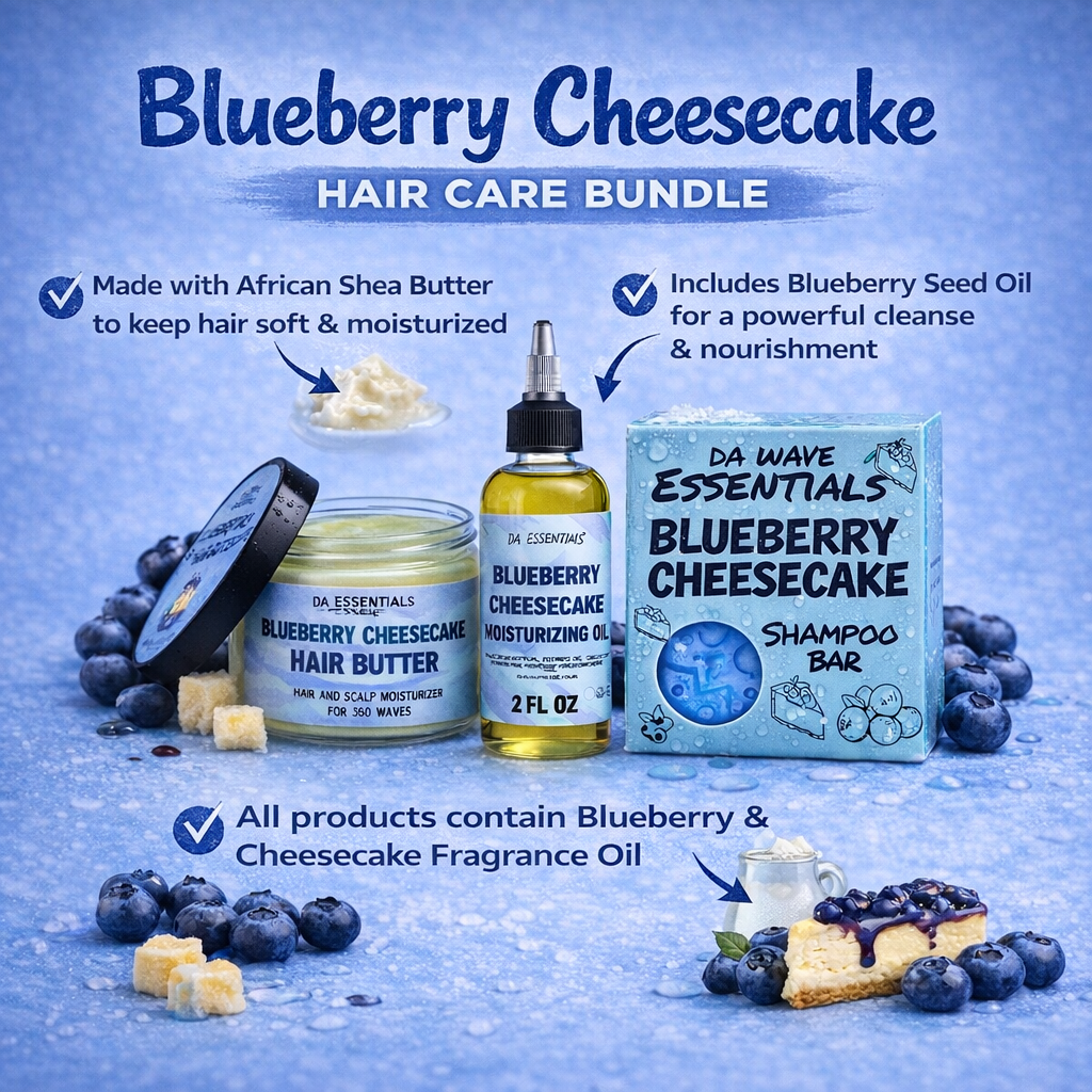 Blueberry Cheesecake Hair Care Bundle Butter, Oil & Shampoo Bar For 360 Waves & 4c Hair
