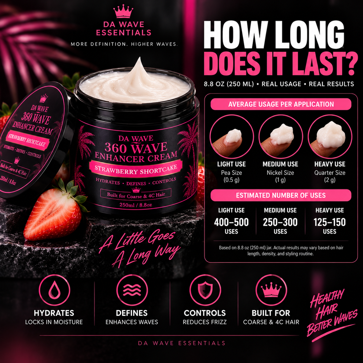 360 Wave Enhancer Cream Moisture + Define Curl Cream for 360 Waves Strawberry Shortcake
